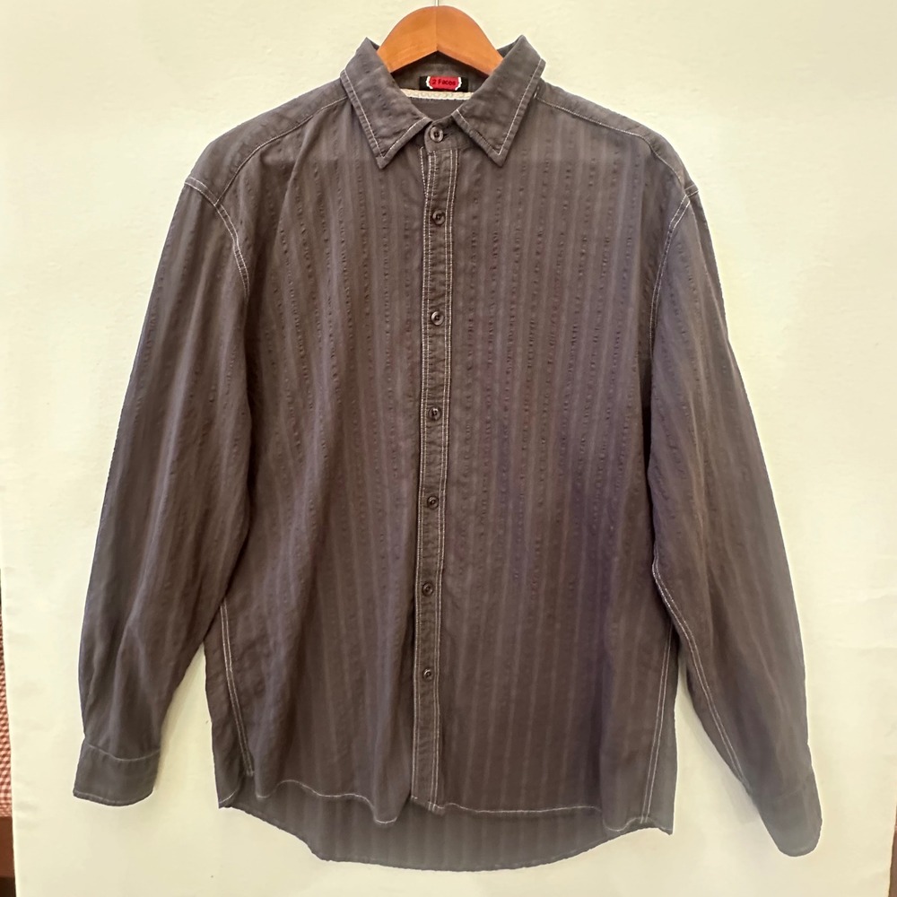 2 Faces Mens Large Charcoal Gray Textured Stripe Cotton Button Down Shirt L